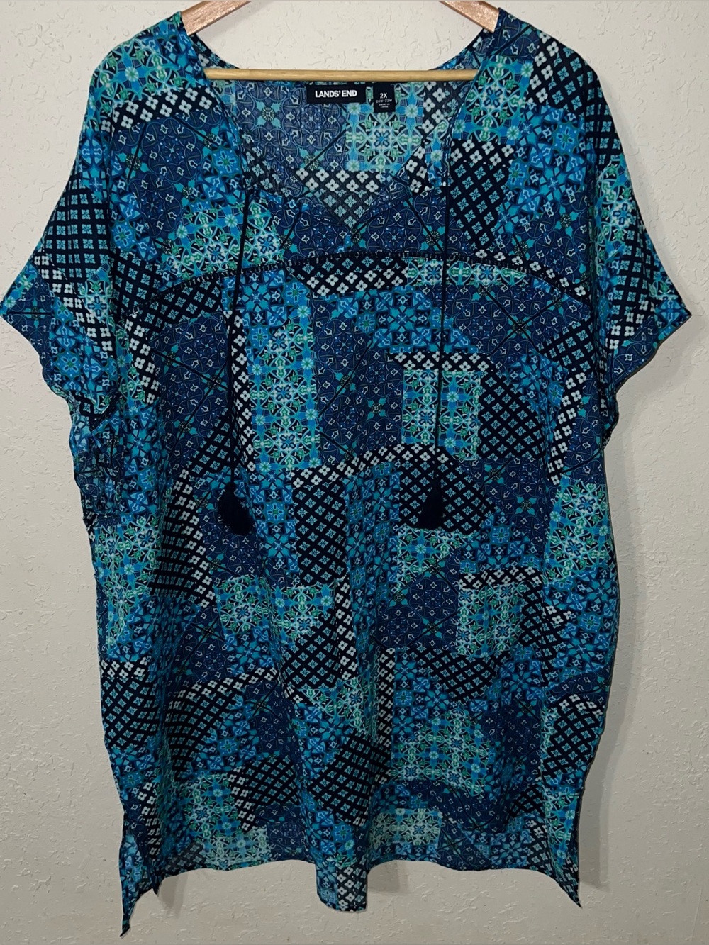 Lands' End blue and teal patchwork print Coverup Dress Size 2X.